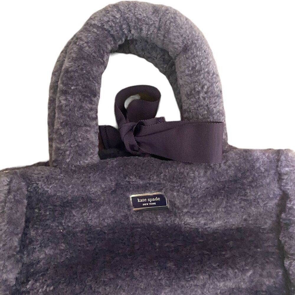 Kate Spade Teddy Plush Shoulder Bag Dark Purple - Picture 3 of 7